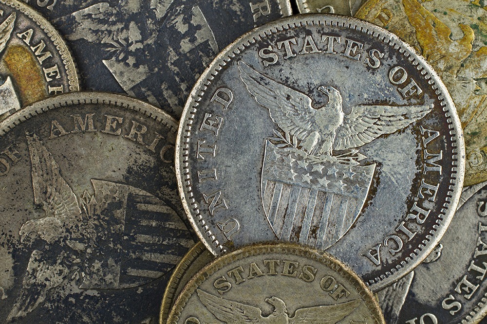 silver tarnished coins